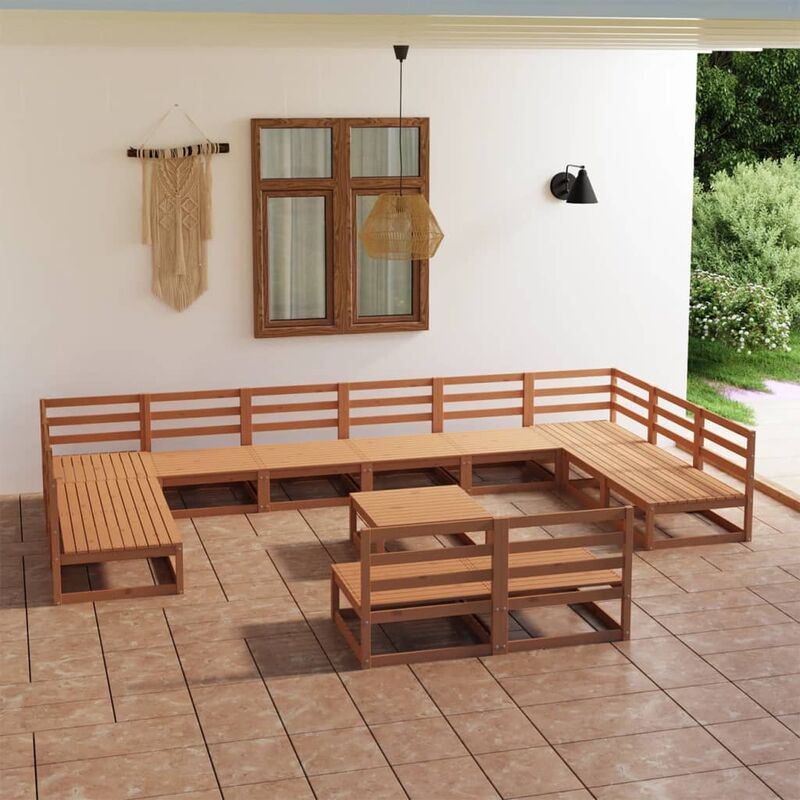 

Muebles de jardín 13 pzas y cojines madera maciza de pino