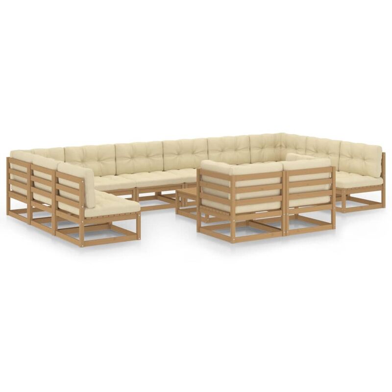 

Muebles de jardín 13 pzas y cojines marrón miel madera de pino