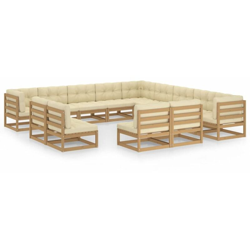 

Happyshopping - Muebles de jardin 13 pzas y cojines marron miel madera pino