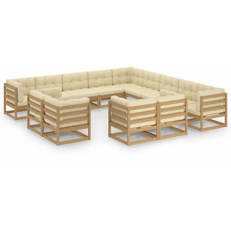 

Happyshopping - Muebles de jardin 13 pzas y cojines marron miel madera pino