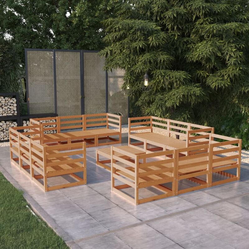 

Muebles de jardín 13 pzas y cojines marrón miel madera pino