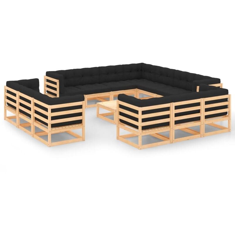 

Muebles de jardín 14 piezas con cojines antracita madera pino