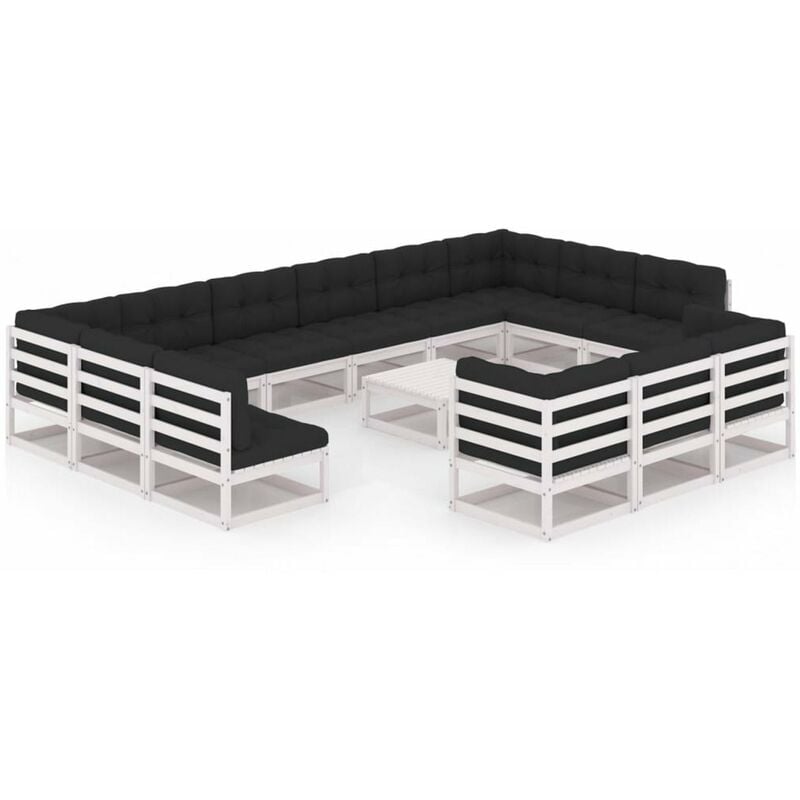 

Muebles de jardin 14 piezas con cojines blanco madera de pino
