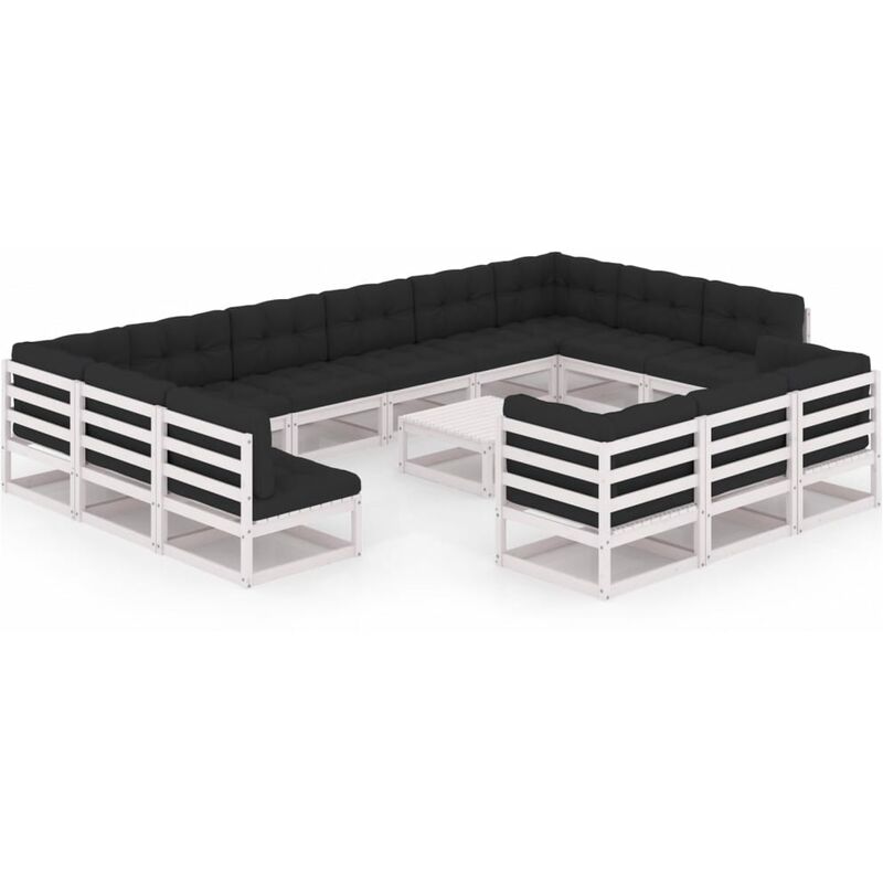

Muebles de jardín 14 piezas con cojines blanco madera de pino
