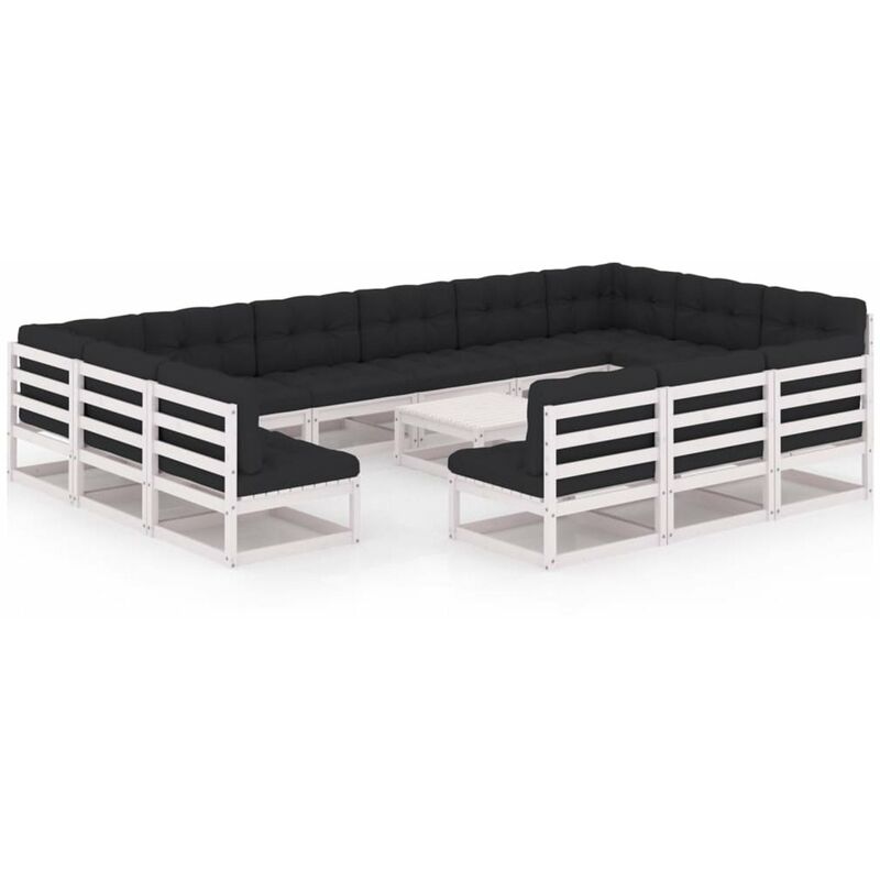 

Muebles de jardin 14 pzas y cojines blanco madera maciza pino