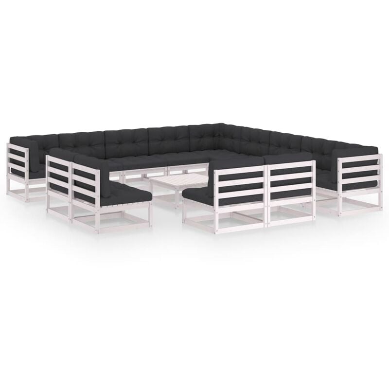 

Muebles de jardín 14 pzas y cojines blanco madera maciza pino