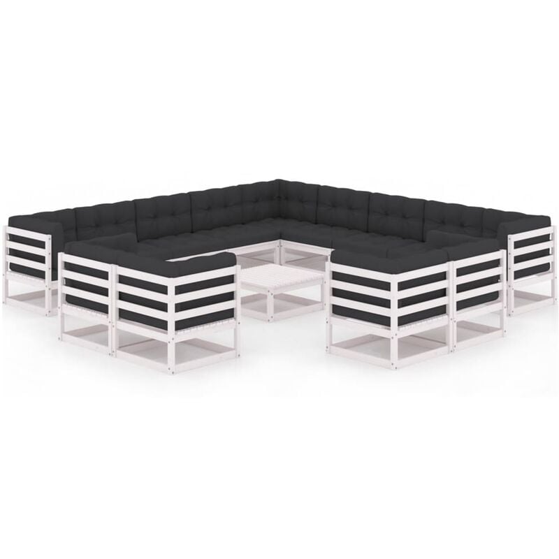 

Muebles de jardín 14 pzas y cojines blanco madera maciza pino