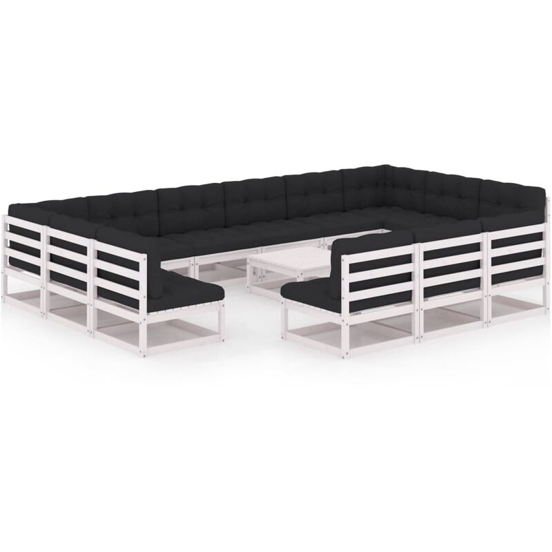 

Muebles de jardín 14 pzas y cojines blanco madera maciza pino