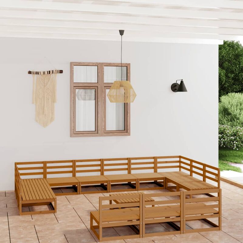 

Muebles de jardín 14 pzas y cojines madera maciza de pino