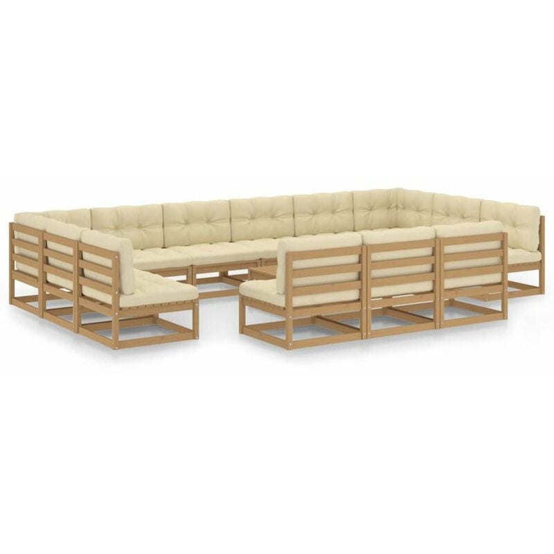 

Happyshopping - Muebles de jardin 14 pzas y cojines marron miel madera de pino