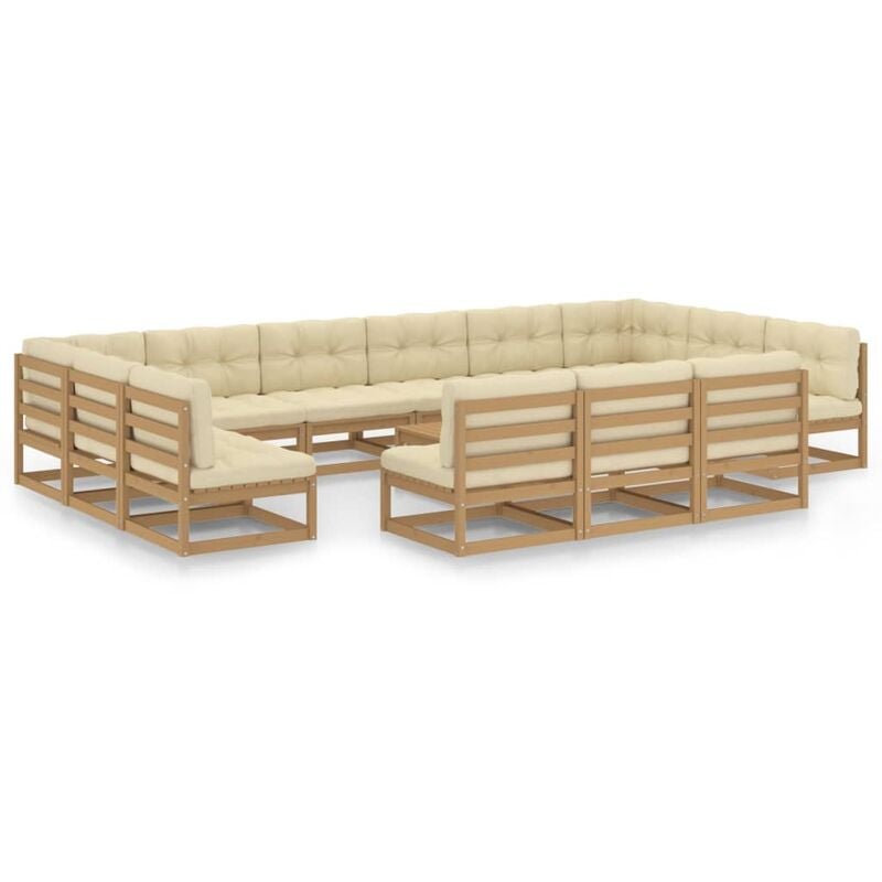 

Muebles de jardín 14 pzas y cojines marrón miel madera de pino