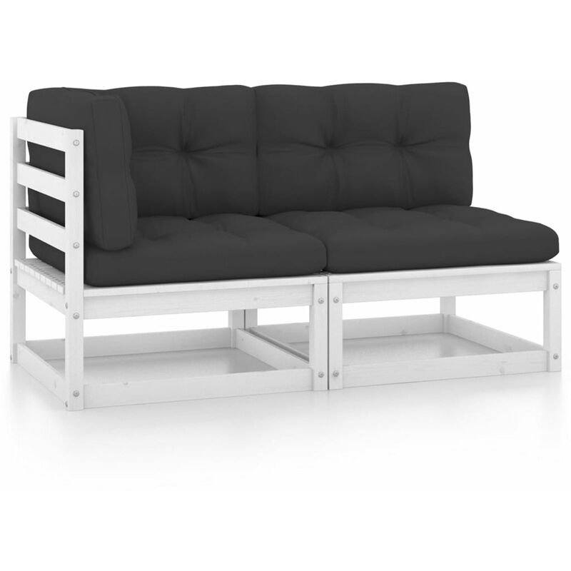 

Muebles de jardin 2 piezas cojines blanco madera de pino