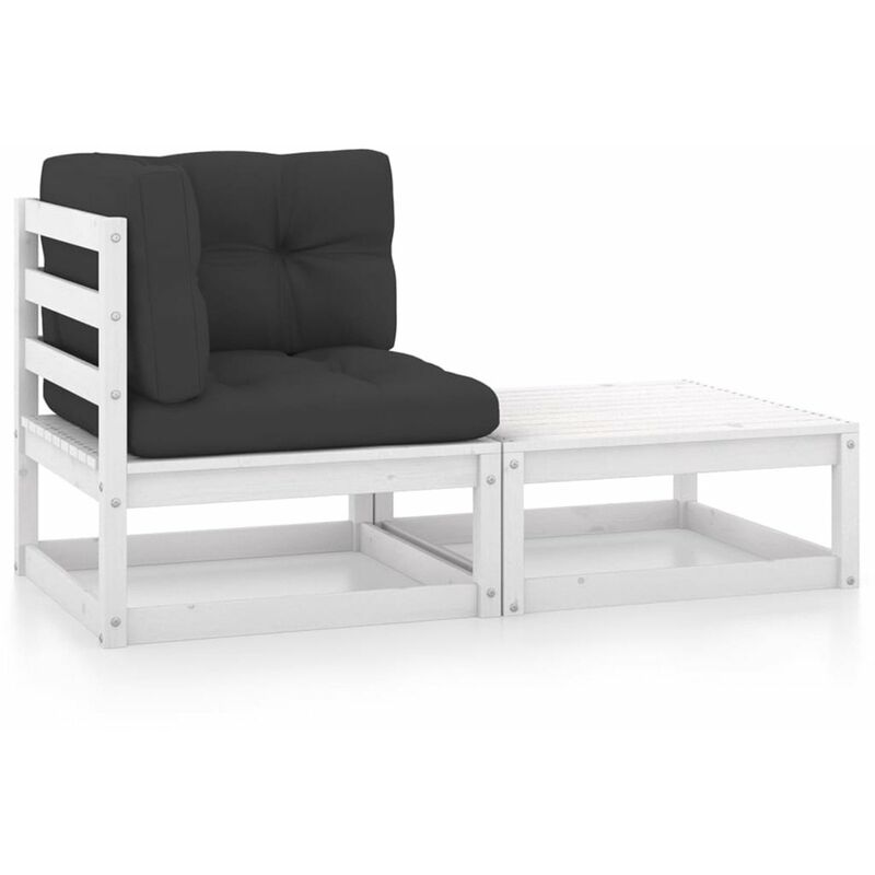 

Happyshopping - Muebles de jardin 2 piezas cojines blanco madera de pino