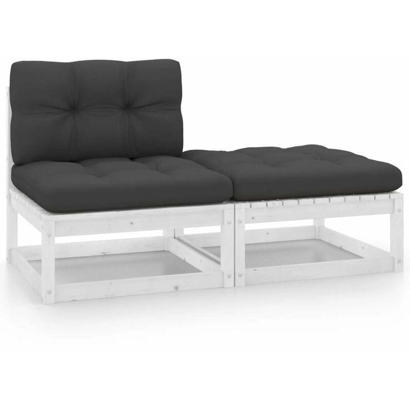 

Muebles de jardin 2 piezas cojines blanco madera de pino