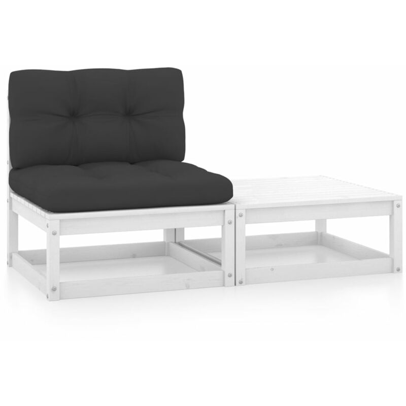 

Muebles de jardín 2 piezas cojines blanco madera de pino