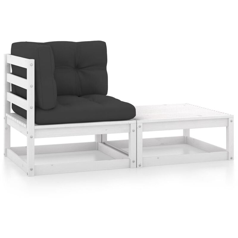 

Muebles de jardín 2 piezas cojines blanco madera de pino