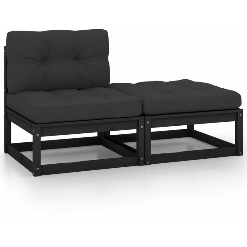 

Muebles de jardin 2 piezas cojines negro madera de pino