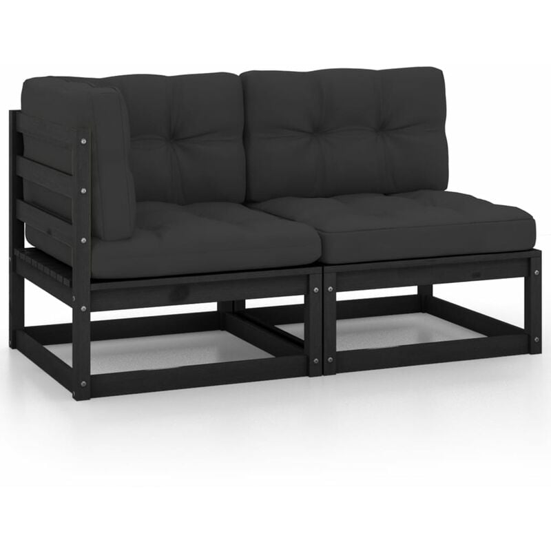 

Muebles de jardín 2 piezas cojines negro madera de pino