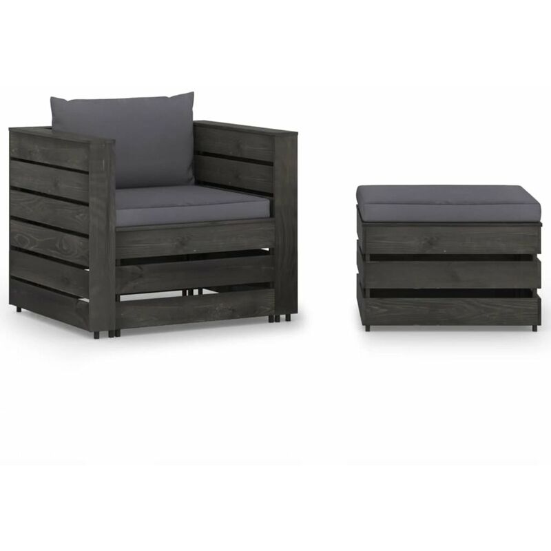 

Muebles de jardin 2 piezas con cojines madera impregnada gris