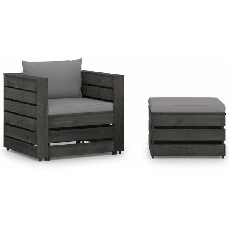 

Muebles de jardin 2 piezas con cojines madera impregnada gris
