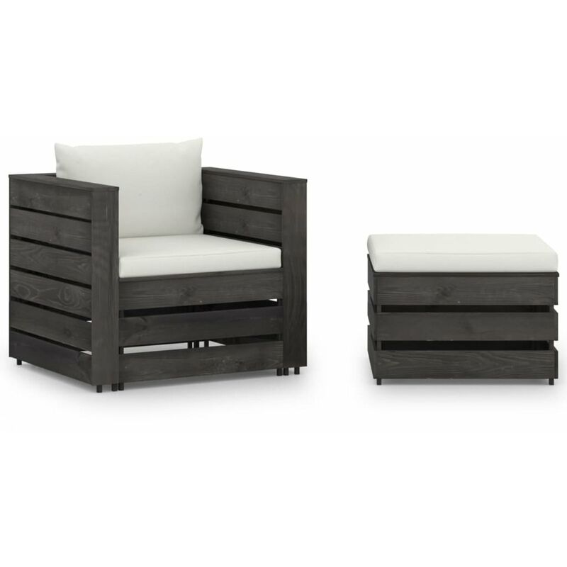 

Happyshopping - Muebles de jardin 2 piezas con cojines madera impregnada gris