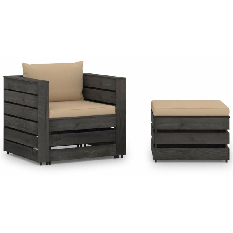 

Happyshopping - Muebles de jardin 2 piezas con cojines madera impregnada gris