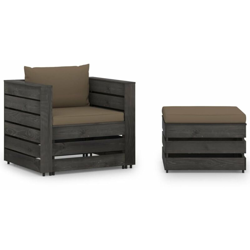 

Muebles de jardin 2 piezas con cojines madera impregnada gris