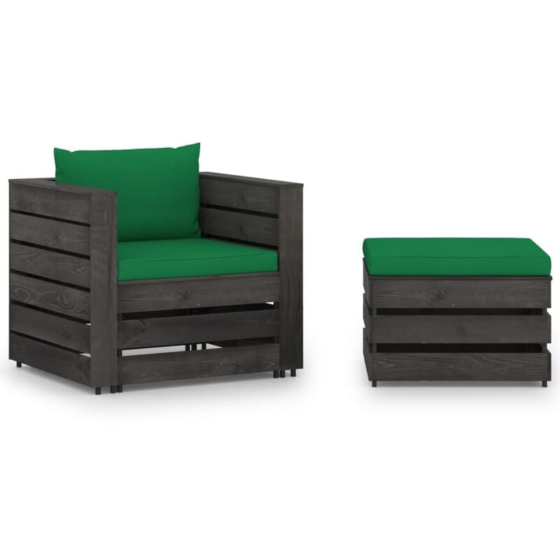 

Muebles de jardín 2 piezas con cojines madera impregnada gris