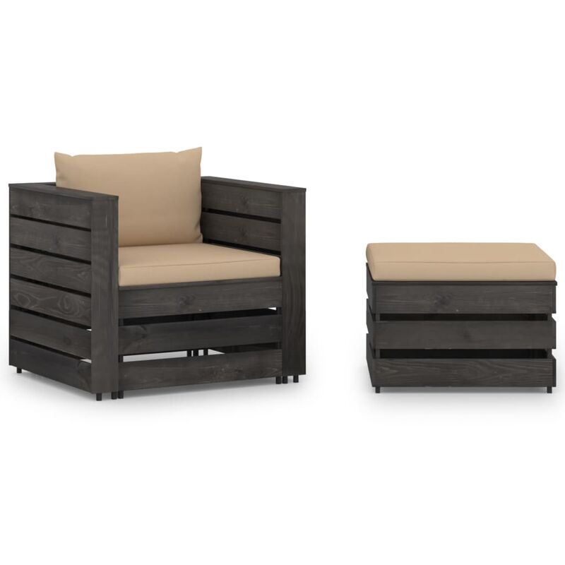 

Muebles de jardín 2 piezas con cojines madera impregnada gris