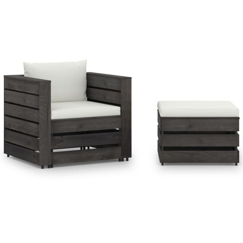 

Muebles de jardín 2 piezas con cojines madera impregnada gris