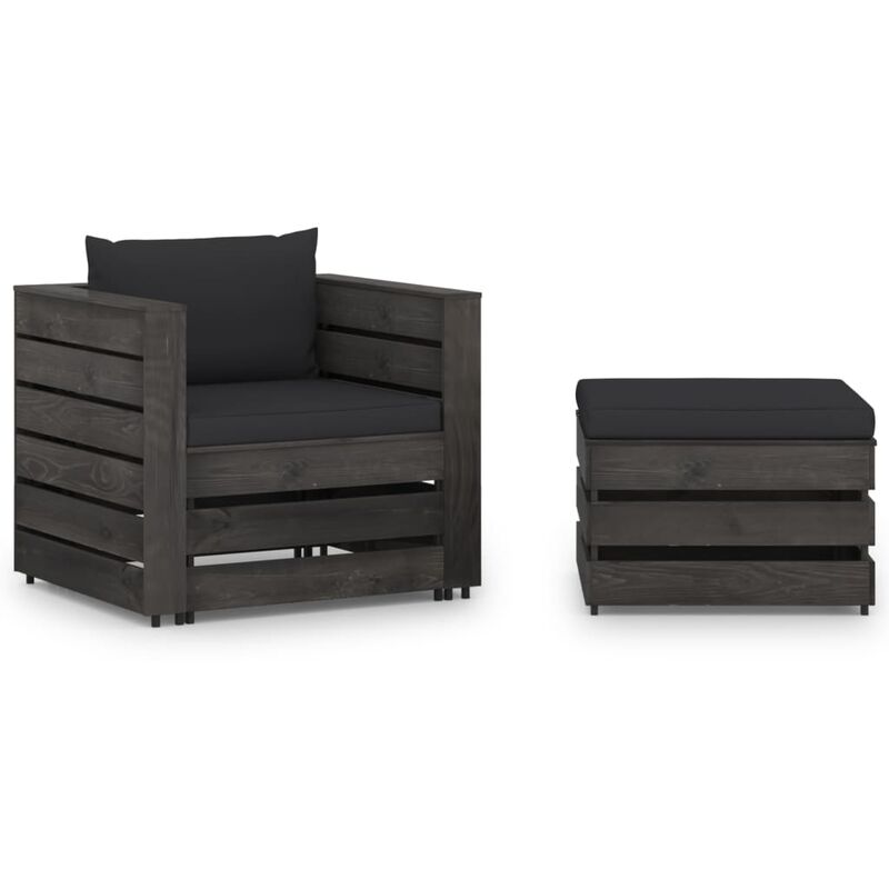 

Muebles de jardín 2 piezas con cojines madera impregnada gris