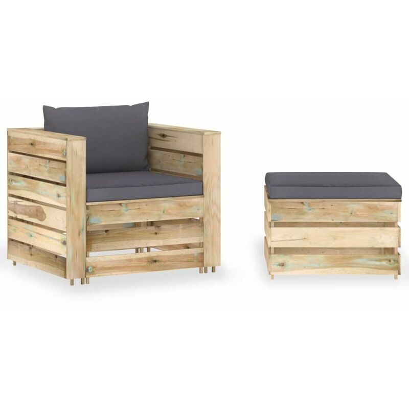 

Muebles de jardin 2 piezas con cojines madera impregnada verde