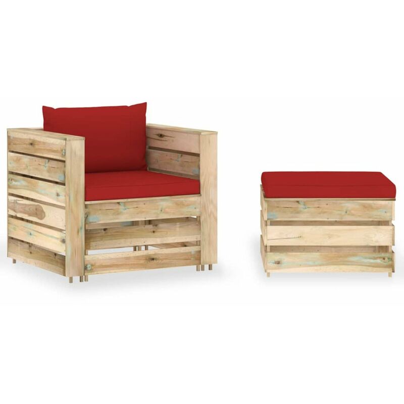 

Muebles de jardin 2 piezas con cojines madera impregnada verde