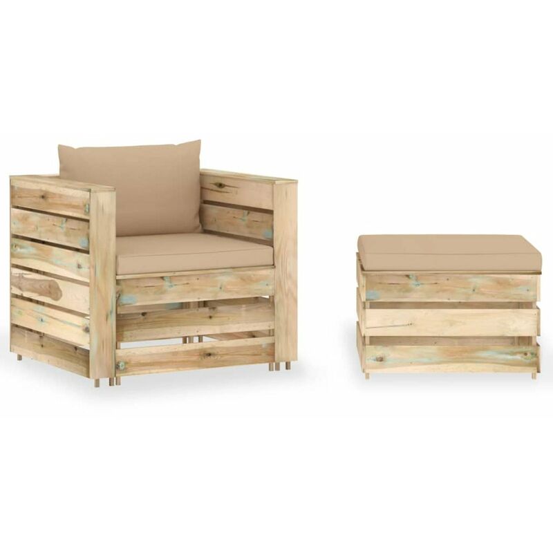 

Muebles de jardin 2 piezas con cojines madera impregnada verde