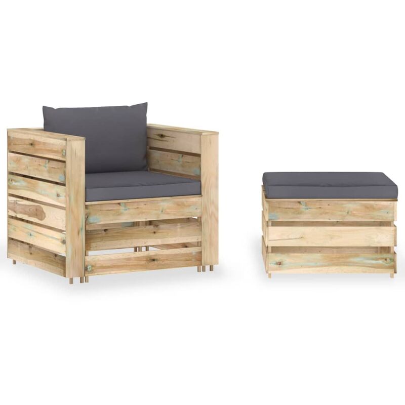 

Muebles de jardín 2 piezas con cojines madera impregnada verde