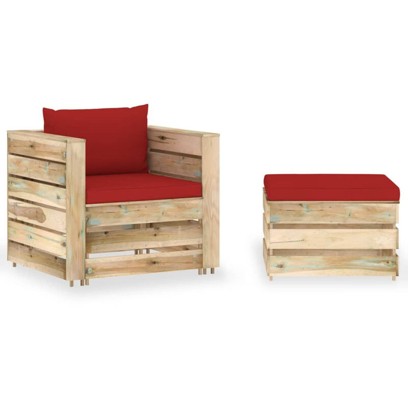 

Muebles de jardin 2 piezas con cojines madera impregnada verde