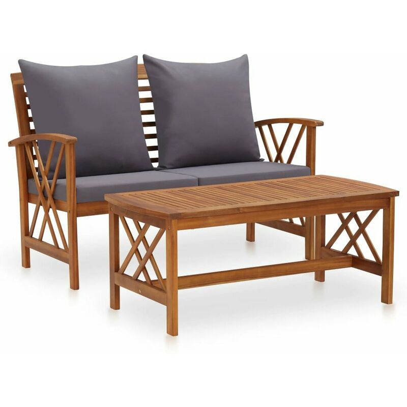 

Happyshopping - Muebles de jardin 2 piezas con cojines madera maciza de acacia