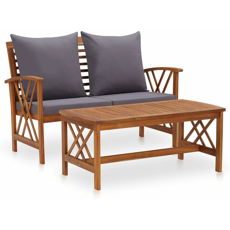 

Muebles de jardín 2 piezas con cojines madera maciza de acacia