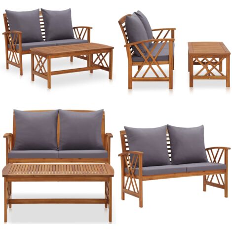 Muebles de jardín 2 piezas con cojines madera maciza de acacia - Banco de jardín - Mesa de centro