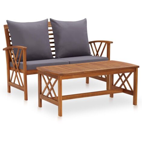 Muebles de jardín 2 piezas con cojines madera maciza de acacia vidaXL