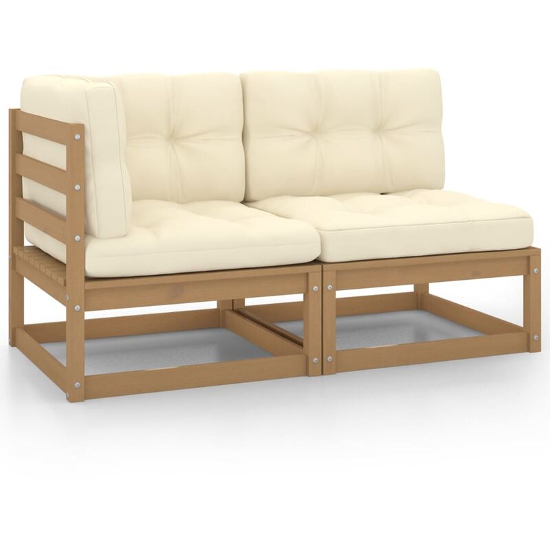 

Muebles de jardín 2 piezas y cojines madera de pino marrón miel