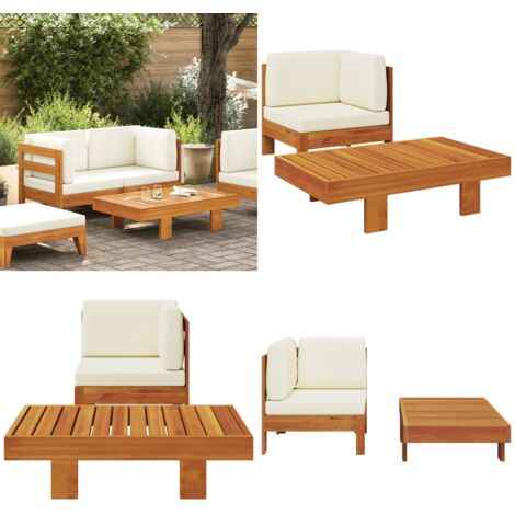 Muebles de jardín 2 pzas cojines blanco crema madera de acacia - Muebles de jardín - Sofá de jardín