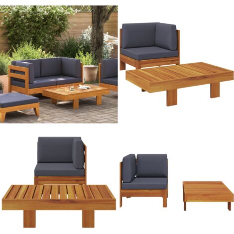 Muebles de jardín 2 pzas cojines madera acacia gris oscuro - Muebles de jardín - Sofá de jardín