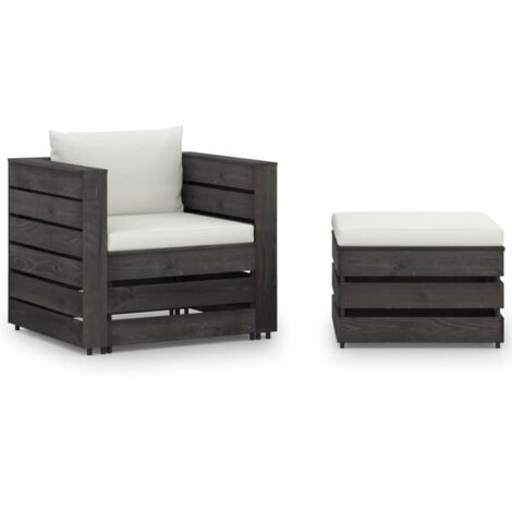 Muebles de jardín 2 pzas con cojines gris madera impregnada