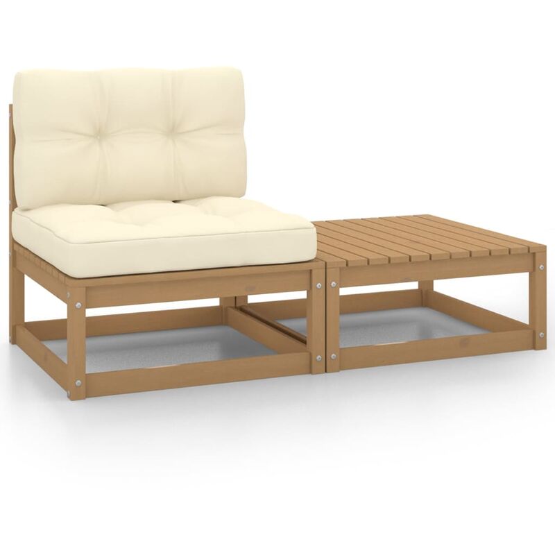 

Muebles de jardín 2 pzas y cojines marrón miel madera de pino