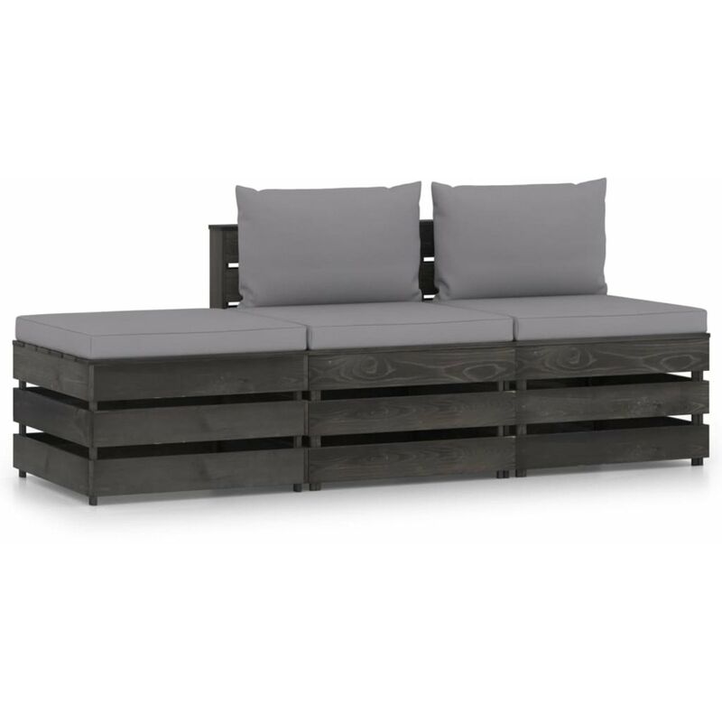 

Muebles de jardin 3 piezas con cojines madera impregnada gris