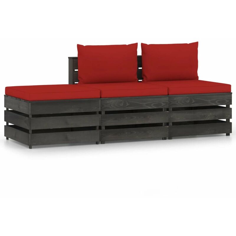 

Muebles de jardin 3 piezas con cojines madera impregnada gris