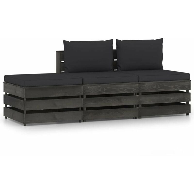 

Muebles de jardin 3 piezas con cojines madera impregnada gris