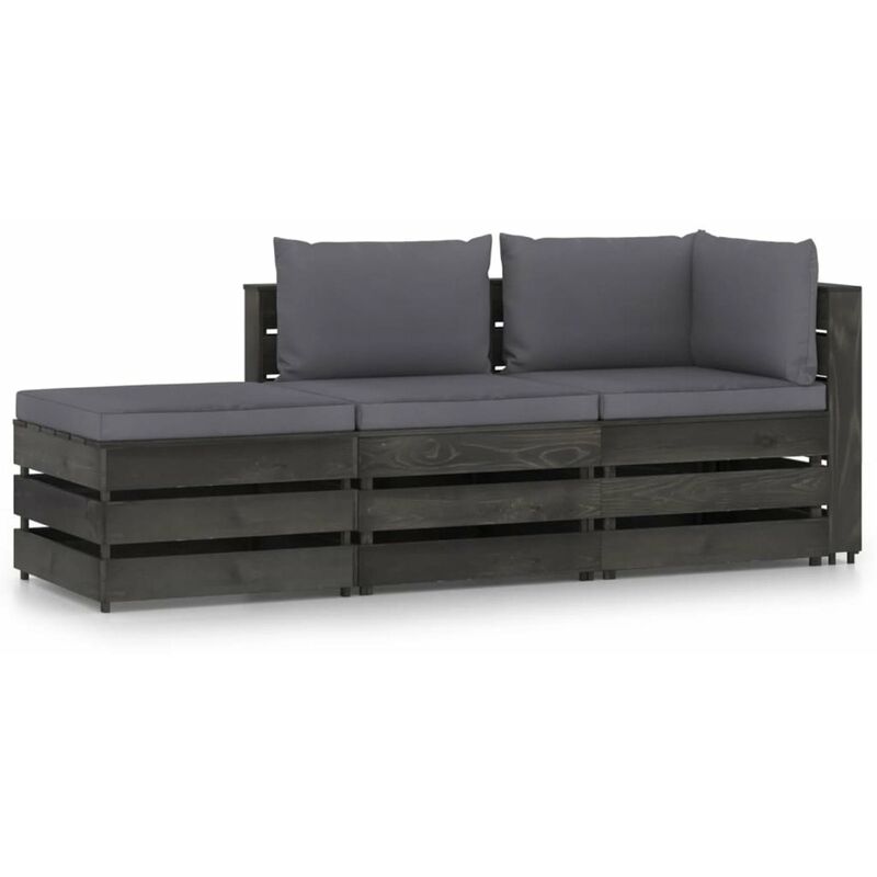 

Muebles de jardin 3 piezas con cojines madera impregnada gris