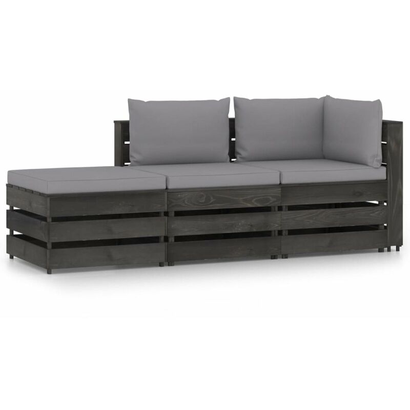 

Muebles de jardin 3 piezas con cojines madera impregnada gris